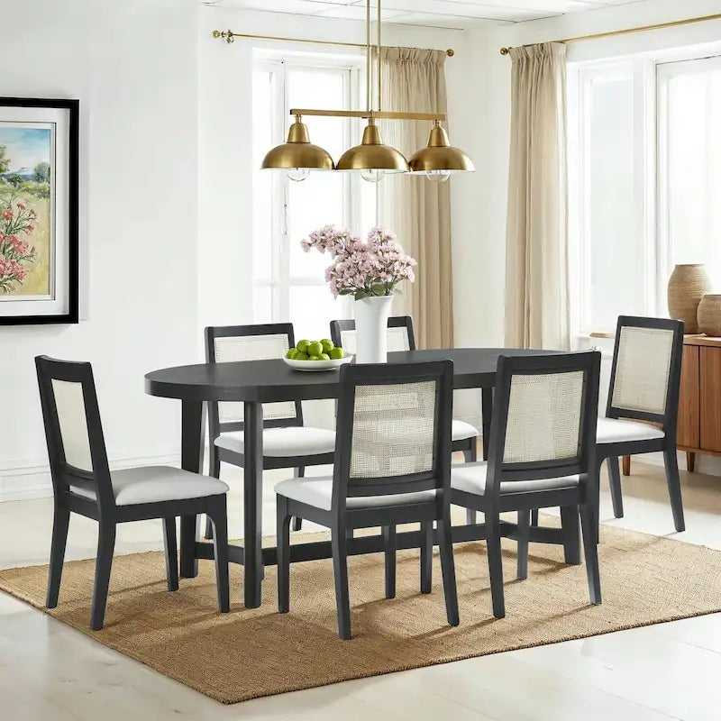 Table à manger ovale moderne rustique de 70 po – placage de chêne, pieds inclinés, 6 places, capacité de 300 lb