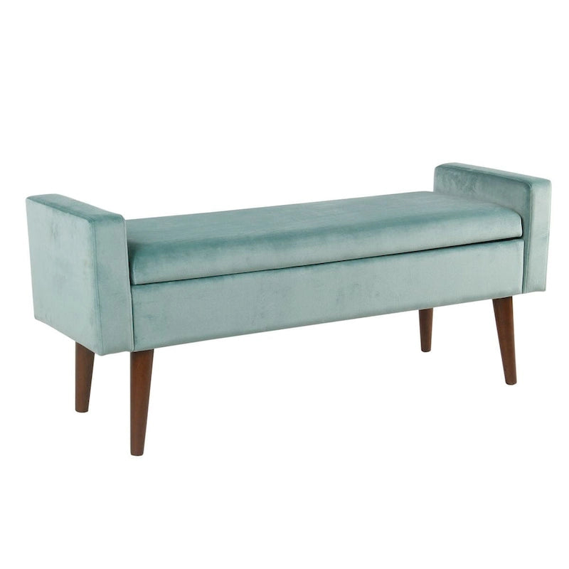 Banc de rangement en velours du milieu du siècle – Aqua clair, 122 cm
