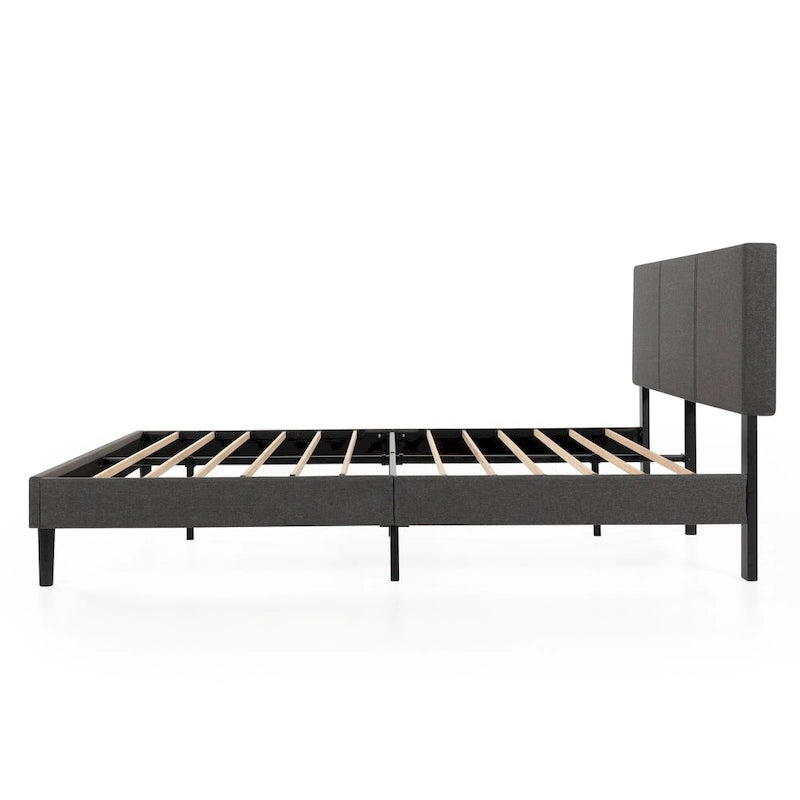 Cadre de lit plateforme rembourré gris avec tête de lit en mousse – 317 kg