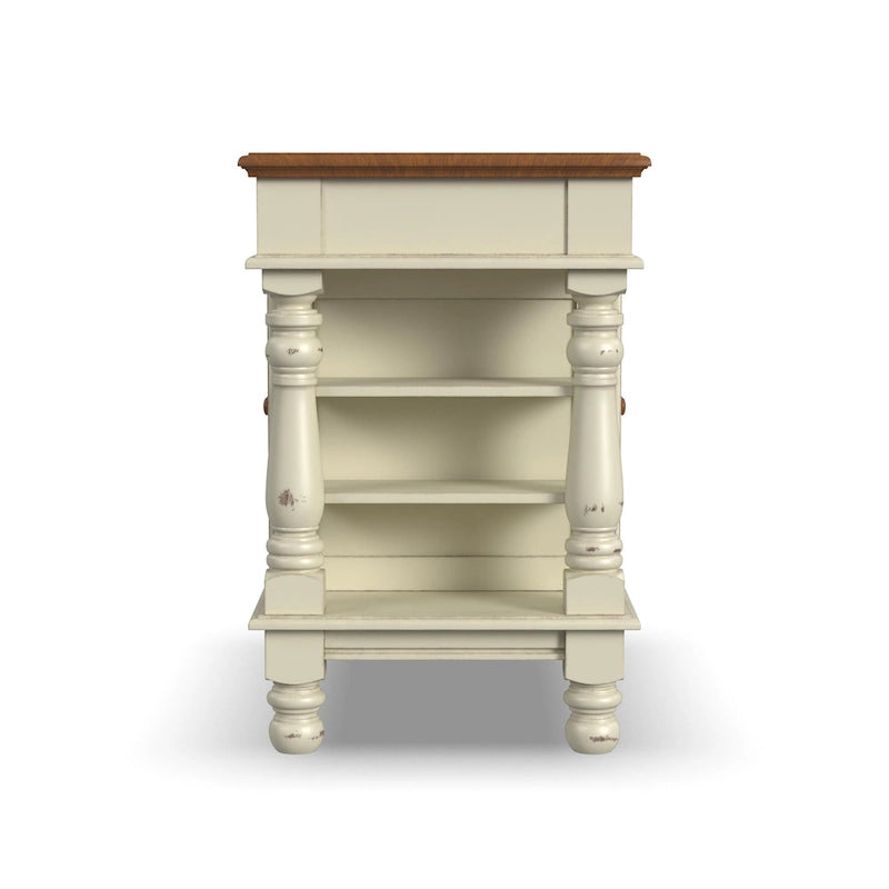 Îlot de cuisine de ferme blanc cassé avec rangement – Dessus en bois dur, quincaillerie en laiton antique