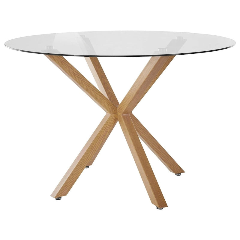 Table à manger carrée en verre avec pieds en métal imitation chêne – 4 places, garantie 1 an