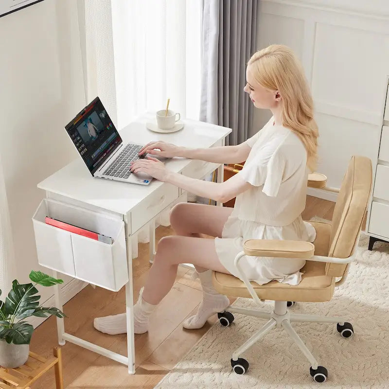 Bureau d'écriture moderne avec 2 tiroirs intégrés et support pour casque pour les petits bureaux à domicile et les chambres à coucher