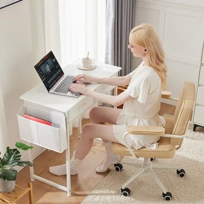 Bureau d'écriture moderne avec 2 tiroirs intégrés et support pour casque pour les petits bureaux à domicile et les chambres à coucher