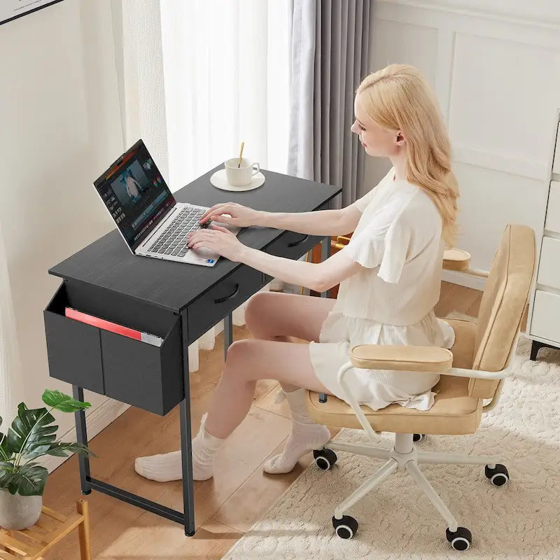 Bureau d'écriture moderne avec 2 tiroirs intégrés et support pour casque pour les petits bureaux à domicile et les chambres à coucher