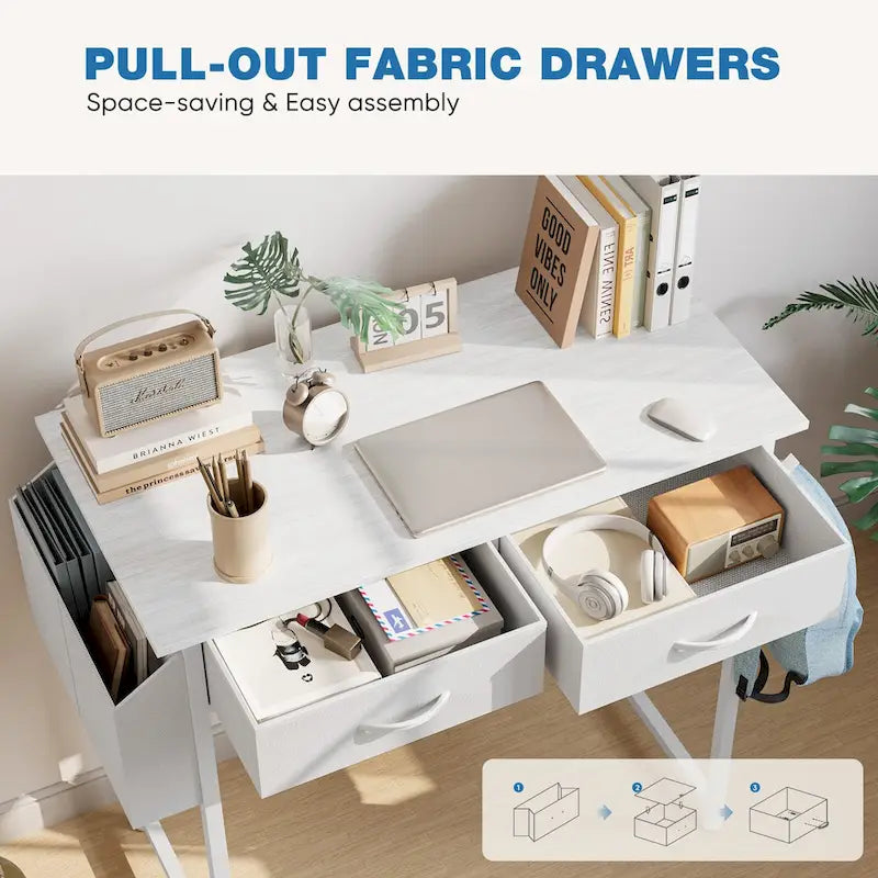 Bureau d'écriture moderne avec 2 tiroirs intégrés et support pour casque pour les petits bureaux à domicile et les chambres à coucher