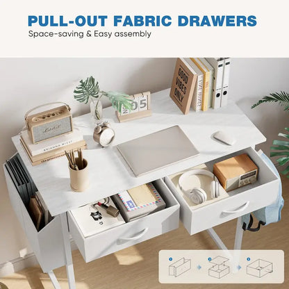 Bureau d'écriture moderne avec 2 tiroirs intégrés et support pour casque pour les petits bureaux à domicile et les chambres à coucher