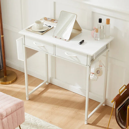 Bureau d'écriture moderne avec 2 tiroirs intégrés et support pour casque pour les petits bureaux à domicile et les chambres à coucher