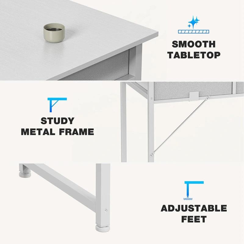 Bureau d'écriture moderne avec 2 tiroirs intégrés et support pour casque pour les petits bureaux à domicile et les chambres à coucher