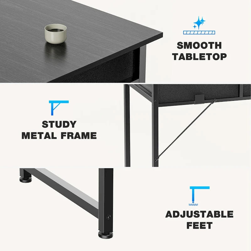 Bureau d'écriture moderne avec 2 tiroirs intégrés et support pour casque pour les petits bureaux à domicile et les chambres à coucher