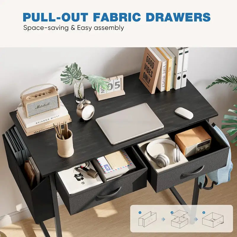 Bureau d'écriture moderne avec 2 tiroirs intégrés et support pour casque pour les petits bureaux à domicile et les chambres à coucher