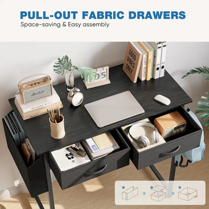 Bureau d'écriture moderne avec 2 tiroirs intégrés et support pour casque pour les petits bureaux à domicile et les chambres à coucher