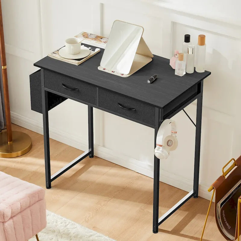 Bureau d'écriture moderne avec 2 tiroirs intégrés et support pour casque pour les petits bureaux à domicile et les chambres à coucher