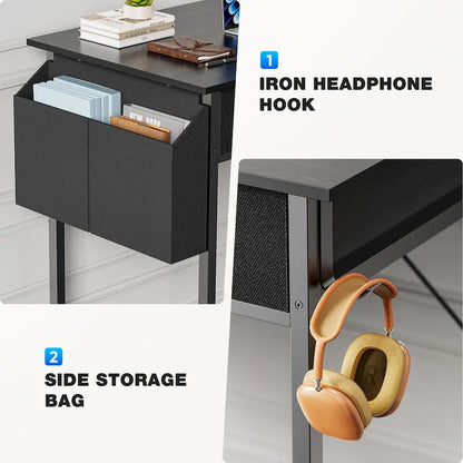 Bureau d'écriture moderne avec 2 tiroirs intégrés et support pour casque pour les petits bureaux à domicile et les chambres à coucher