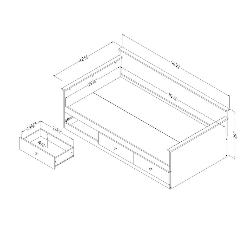 Lit de repos contemporain avec 3 tiroirs de rangement – Canapé et lit à double fonction, garantie de 5 ans