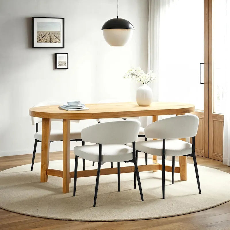 Table à manger ovale moderne rustique de 70 po – placage de chêne, pieds inclinés, 6 places, capacité de 300 lb