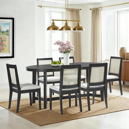 Table à manger ovale moderne rustique de 70 po – placage de chêne, pieds inclinés, 6 places, capacité de 300 lb