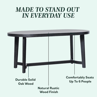 Table à manger ovale moderne rustique de 70 po – placage de chêne, pieds inclinés, 6 places, capacité de 300 lb