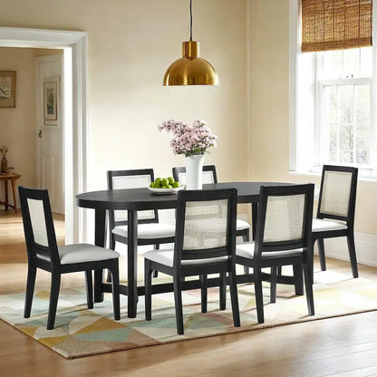 Table à manger ovale moderne rustique de 70 po – placage de chêne, pieds inclinés, 6 places, capacité de 300 lb