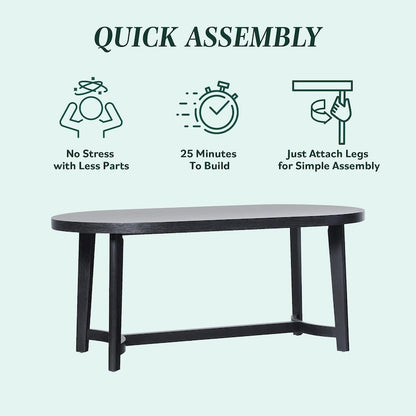Table à manger ovale moderne rustique de 70 po – placage de chêne, pieds inclinés, 6 places, capacité de 300 lb
