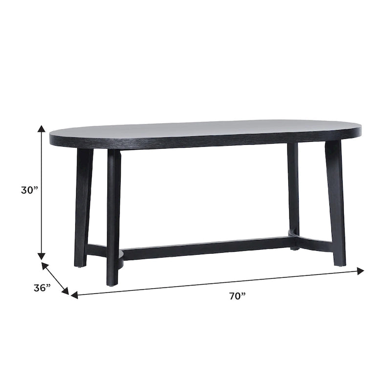 Table à manger ovale moderne rustique de 70 po – placage de chêne, pieds inclinés, 6 places, capacité de 300 lb