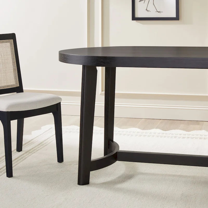 Table à manger ovale moderne rustique de 70 po – placage de chêne, pieds inclinés, 6 places, capacité de 300 lb