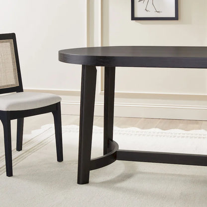 Table à manger ovale moderne rustique de 70 po – placage de chêne, pieds inclinés, 6 places, capacité de 300 lb