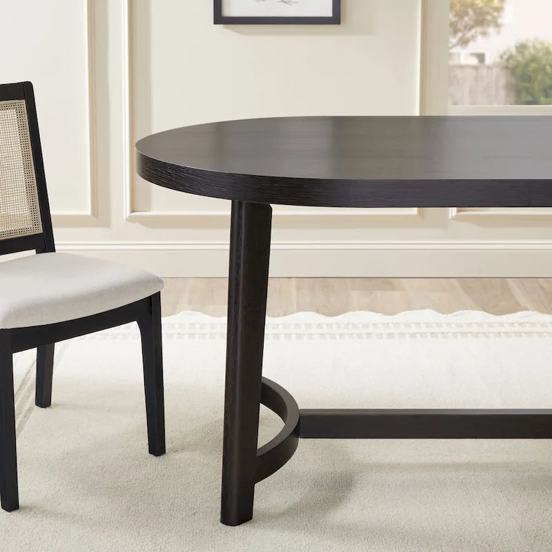 Table à manger ovale moderne rustique de 70 po – placage de chêne, pieds inclinés, 6 places, capacité de 300 lb