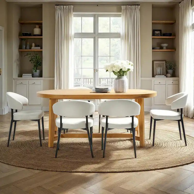 Table à manger ovale moderne rustique de 70 po – placage de chêne, pieds inclinés, 6 places, capacité de 300 lb