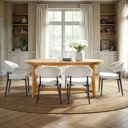 Table à manger ovale moderne rustique de 70 po – placage de chêne, pieds inclinés, 6 places, capacité de 300 lb
