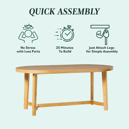Table à manger ovale moderne rustique de 70 po – placage de chêne, pieds inclinés, 6 places, capacité de 300 lb