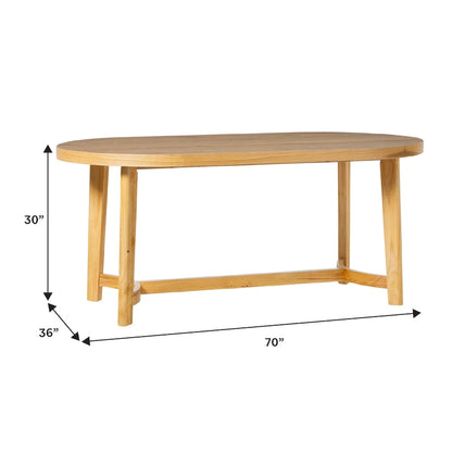 Table à manger ovale moderne rustique de 70 po – placage de chêne, pieds inclinés, 6 places, capacité de 300 lb