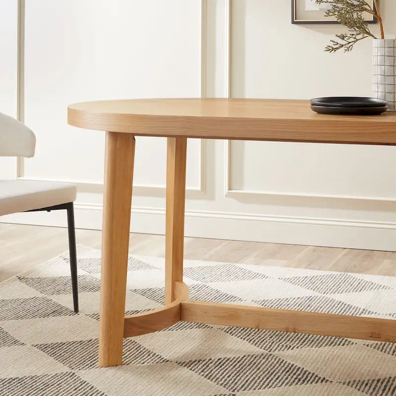 Table à manger ovale moderne rustique de 70 po – placage de chêne, pieds inclinés, 6 places, capacité de 300 lb