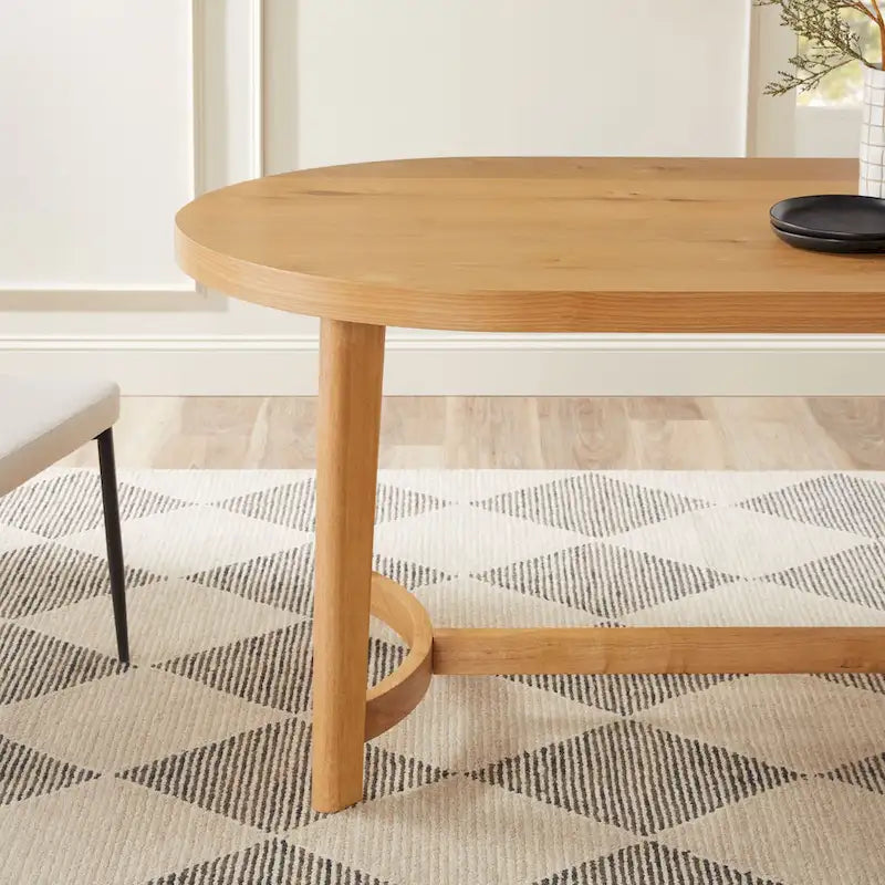 Table à manger ovale moderne rustique de 70 po – placage de chêne, pieds inclinés, 6 places, capacité de 300 lb