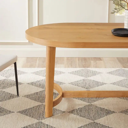 Table à manger ovale moderne rustique de 70 po – placage de chêne, pieds inclinés, 6 places, capacité de 300 lb