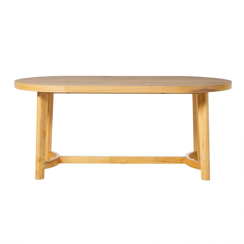 Table à manger ovale moderne rustique de 70 po – placage de chêne, pieds inclinés, 6 places, capacité de 300 lb