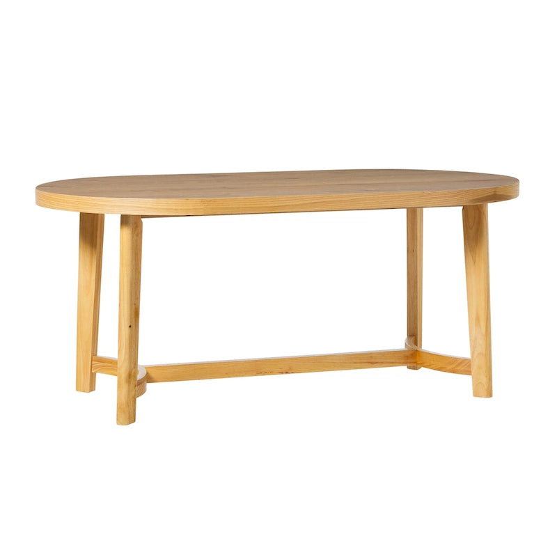 Table à manger ovale moderne rustique de 70 po – placage de chêne, pieds inclinés, 6 places, capacité de 300 lb