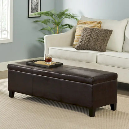 Banc de rangement ottoman en similicuir – 130 cm (L) x 44,5 cm (P) x 41 cm (H), plusieurs couleurs