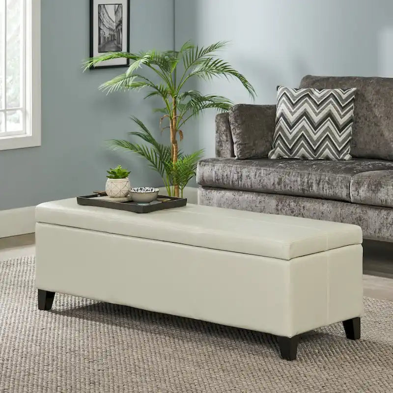 Banc de rangement ottoman en similicuir – 130 cm (L) x 44,5 cm (P) x 41 cm (H), plusieurs couleurs