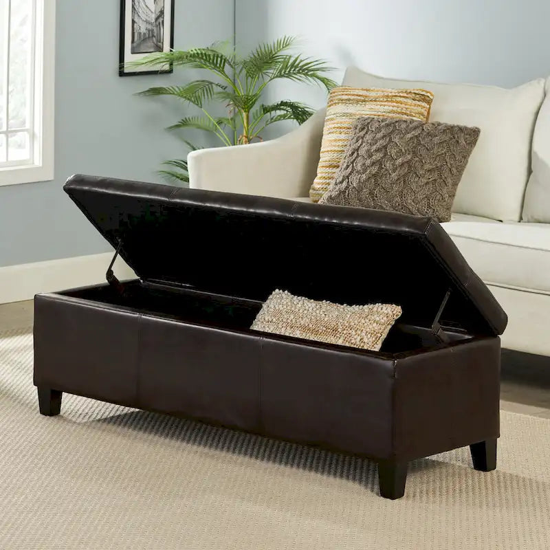 Banc de rangement ottoman en similicuir – 130 cm (L) x 44,5 cm (P) x 41 cm (H), plusieurs couleurs