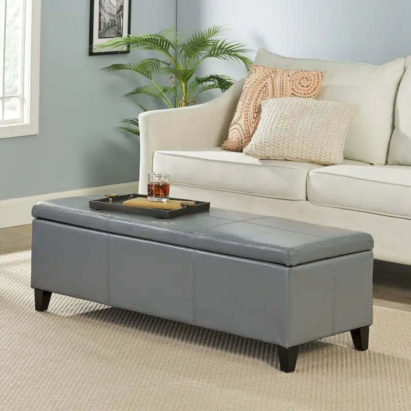 Banc de rangement ottoman en similicuir – 130 cm (L) x 44,5 cm (P) x 41 cm (H), plusieurs couleurs