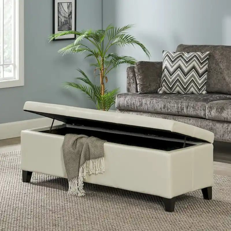 Banc de rangement ottoman en similicuir – 130 cm (L) x 44,5 cm (P) x 41 cm (H), plusieurs couleurs