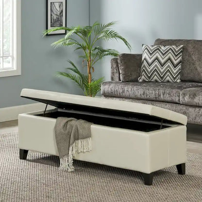 Banc de rangement ottoman en similicuir – 130 cm (L) x 44,5 cm (P) x 41 cm (H), plusieurs couleurs