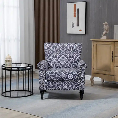 Fauteuil d'appoint moderne du milieu du siècle, Fauteuil en lin avec dossier capitonné/Pieds en bois