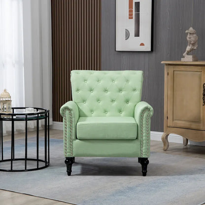 Fauteuil d'appoint moderne du milieu du siècle, Fauteuil en lin avec dossier capitonné/Pieds en bois
