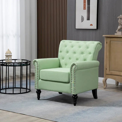 Fauteuil d'appoint moderne du milieu du siècle, Fauteuil en lin avec dossier capitonné/Pieds en bois