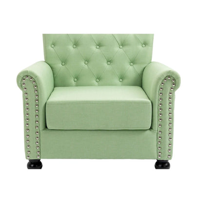 Fauteuil d'appoint moderne du milieu du siècle, Fauteuil en lin avec dossier capitonné/Pieds en bois