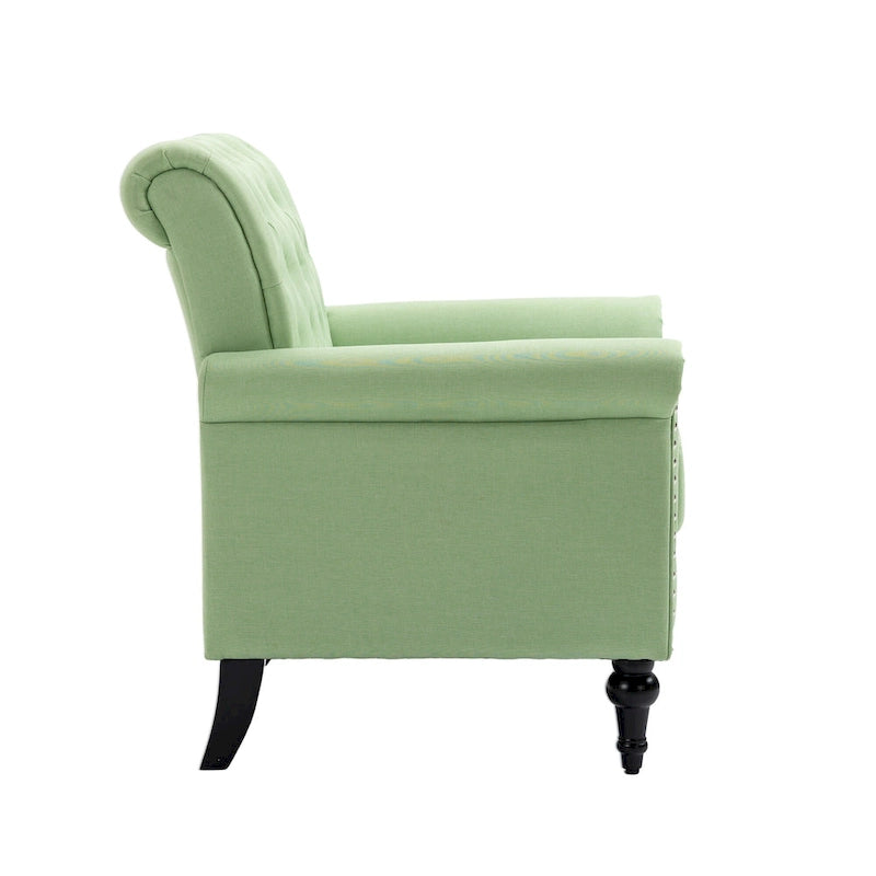 Fauteuil d'appoint moderne du milieu du siècle, Fauteuil en lin avec dossier capitonné/Pieds en bois