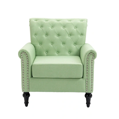 Fauteuil d'appoint moderne du milieu du siècle, Fauteuil en lin avec dossier capitonné/Pieds en bois