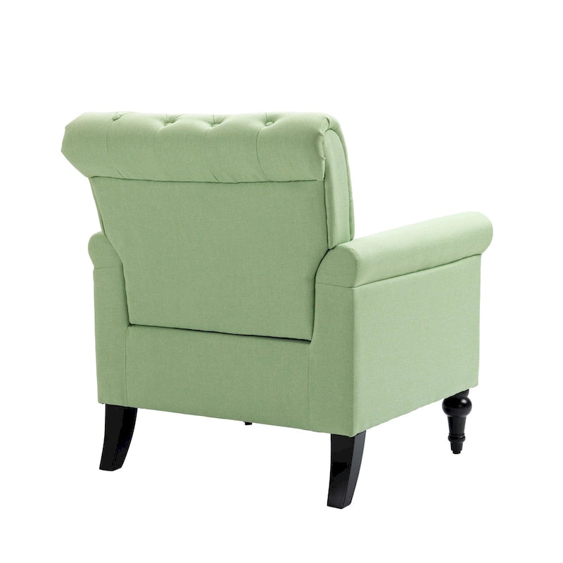 Fauteuil d'appoint moderne du milieu du siècle, Fauteuil en lin avec dossier capitonné/Pieds en bois