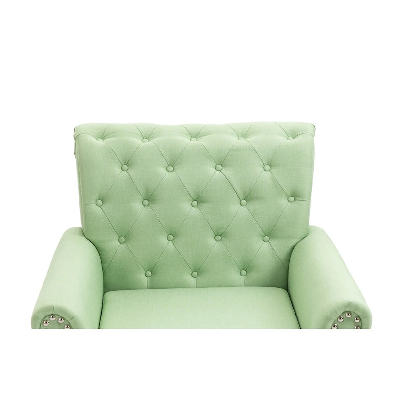Fauteuil d'appoint moderne du milieu du siècle, Fauteuil en lin avec dossier capitonné/Pieds en bois